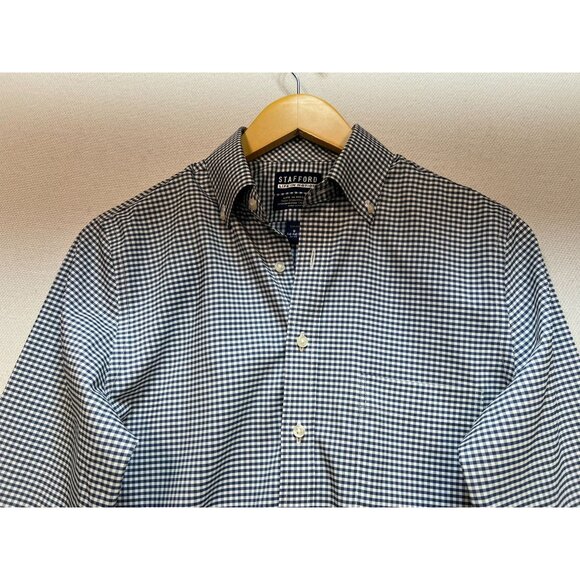 Stafford Men's Slim Fit Tech Stretch Shirt Button Down Size S Blue White Check - Picture 4 of 10